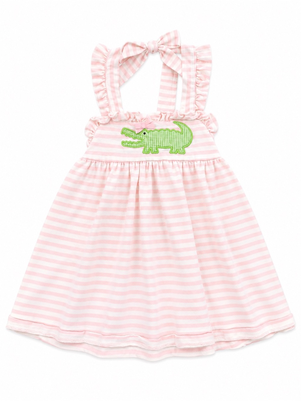 Pink Striped Sundress with Green Alligator Applique